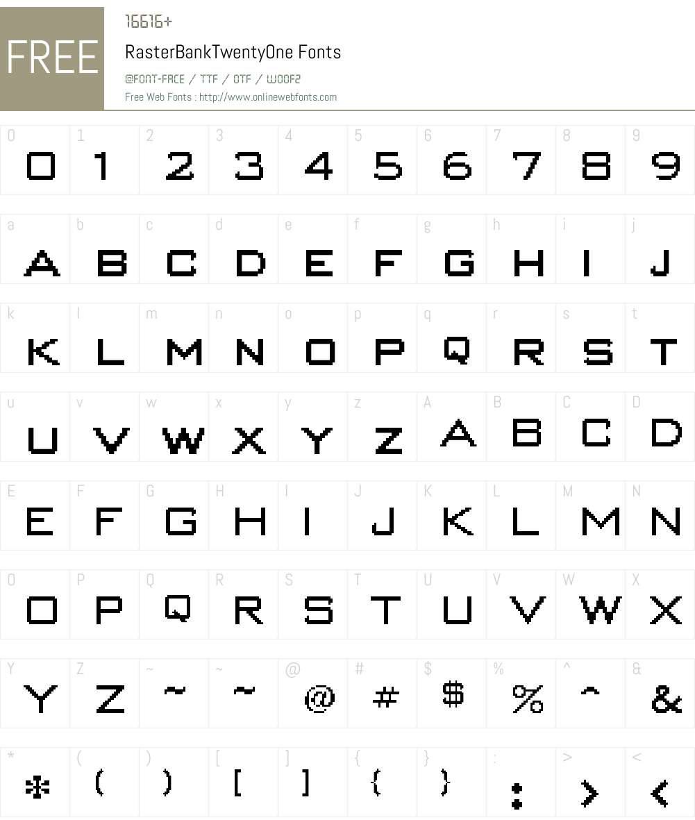 RasterBankTwentyOne Font Screenshots