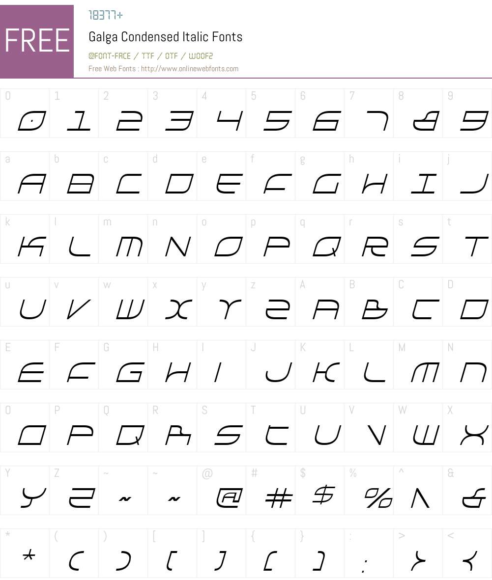 Galga Condensed Italic Font Screenshots