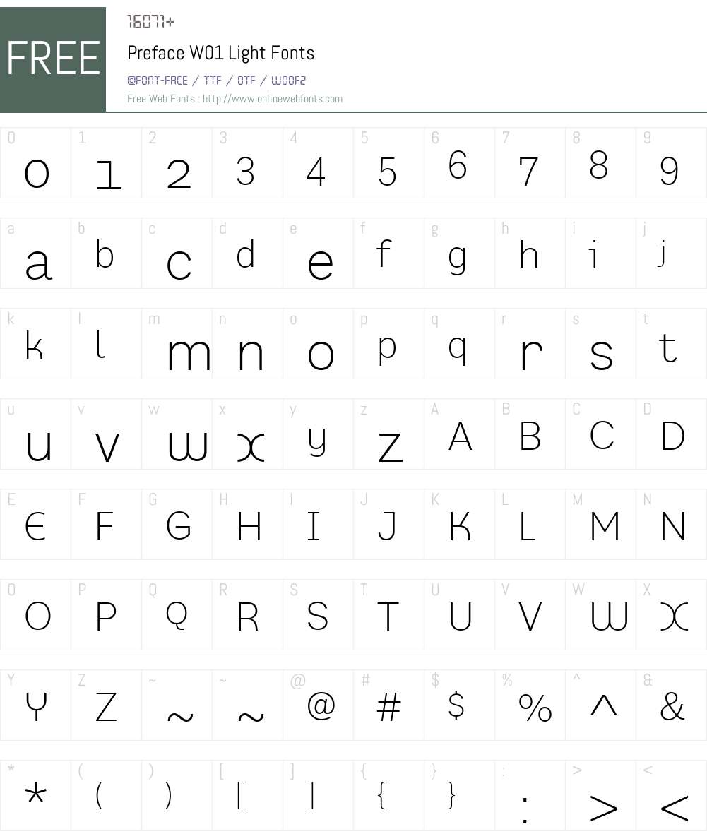 PrefaceW01-Light Font Screenshots