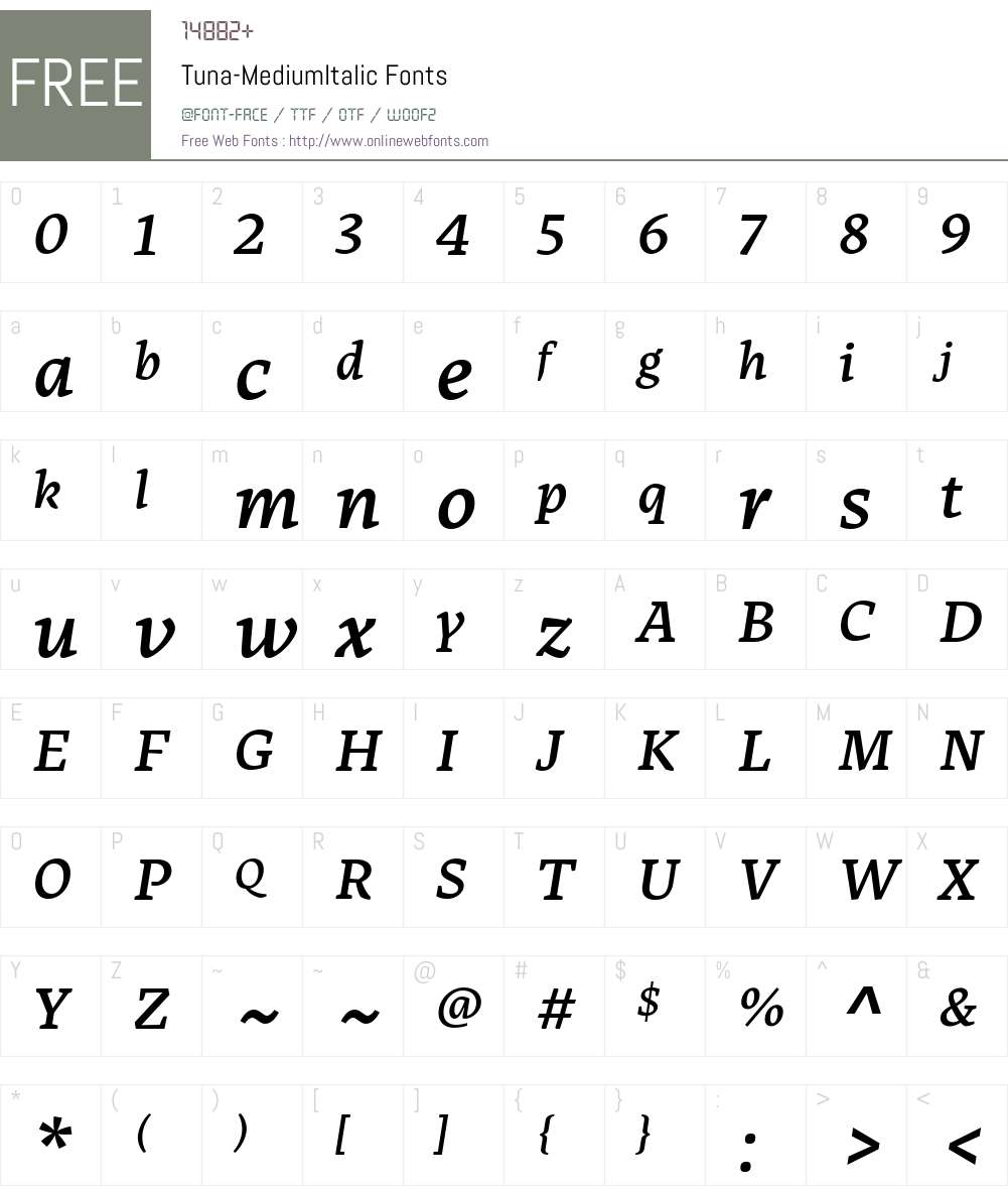 Tuna-MediumItalic Font Screenshots