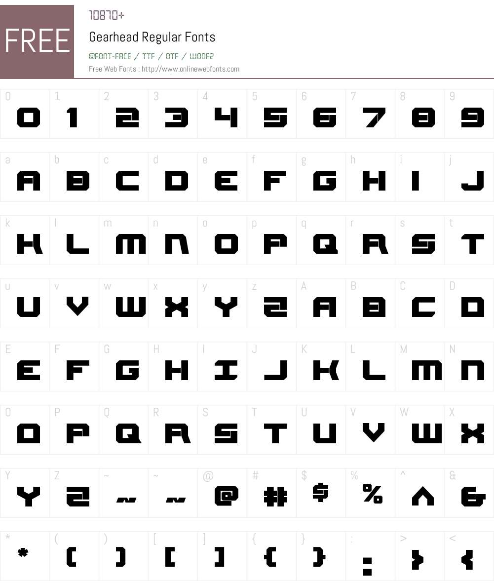 Gearhead Font Screenshots