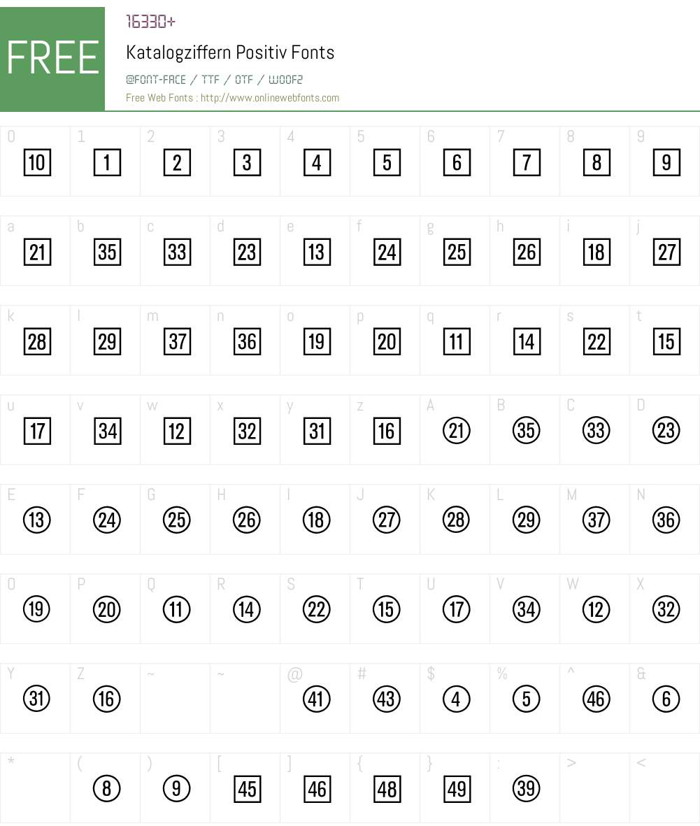 Katalogziffern Positiv BQ Font Screenshots