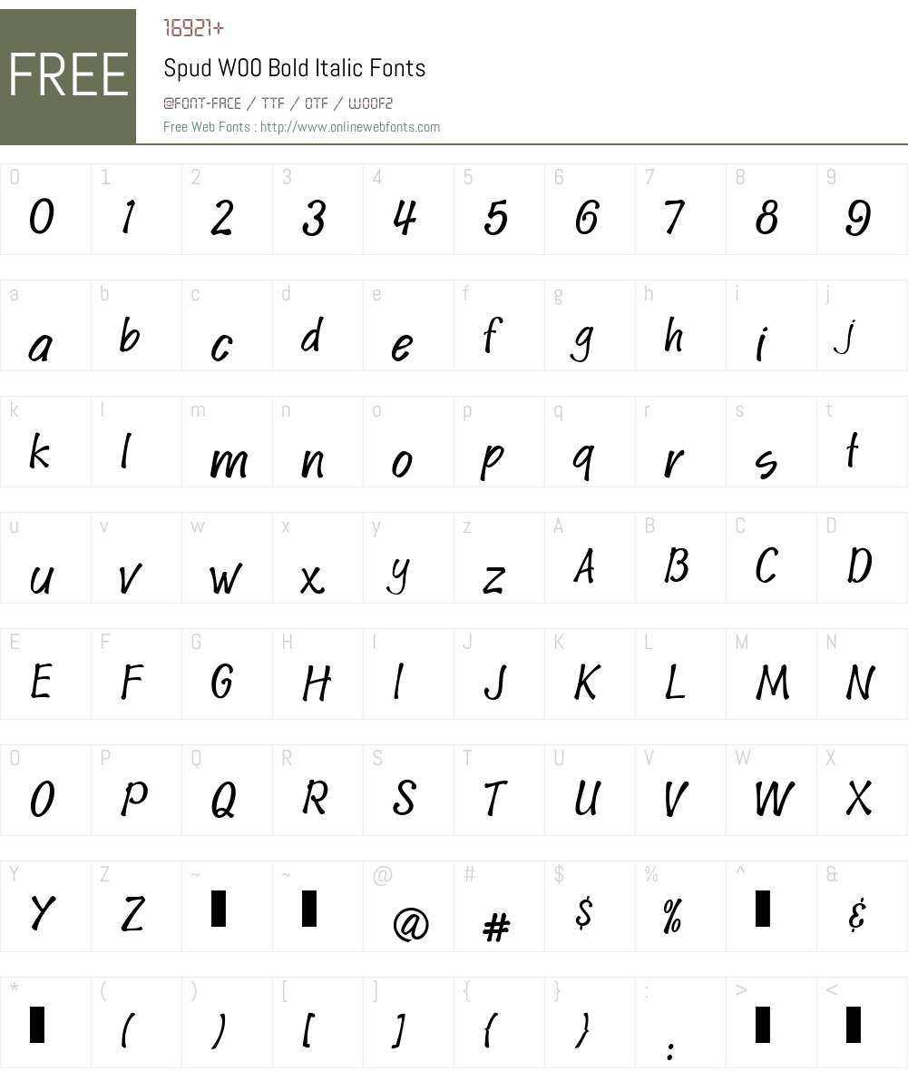 SpudW00-BoldItalic Font Screenshots