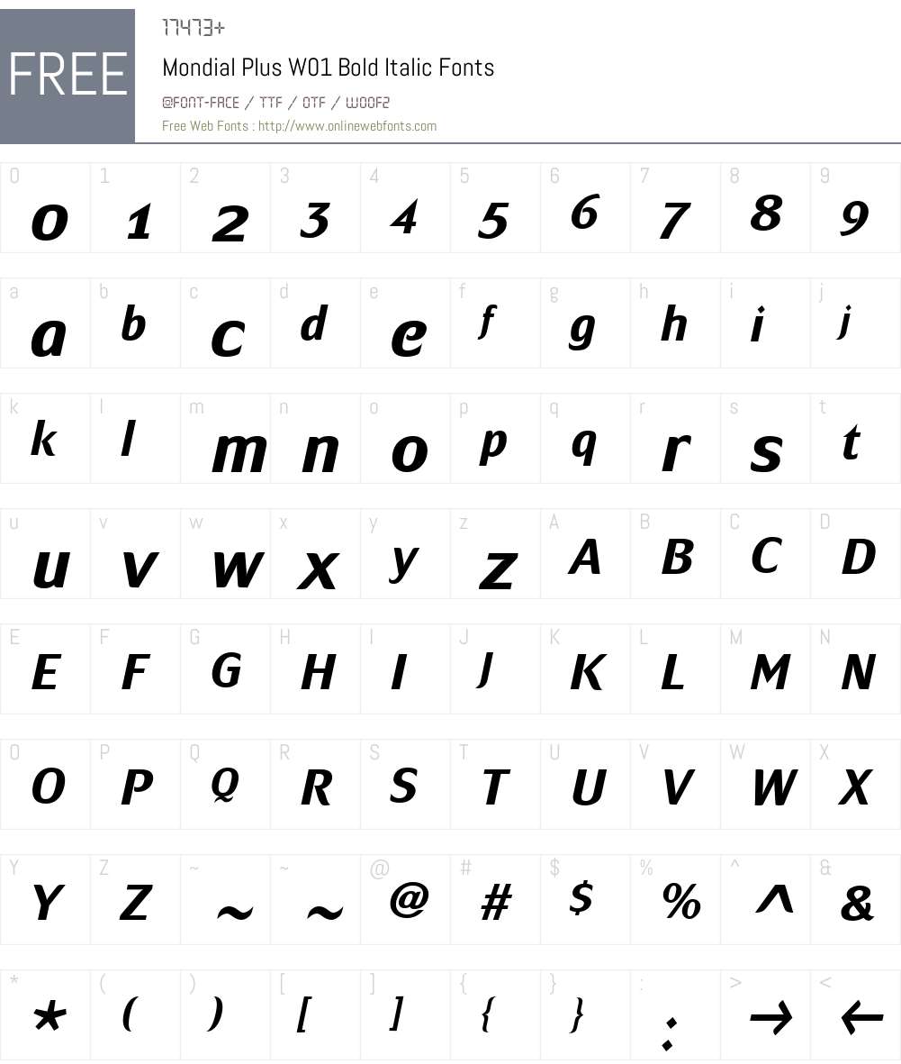 MondialPlusW01-BoldItalic Font Screenshots