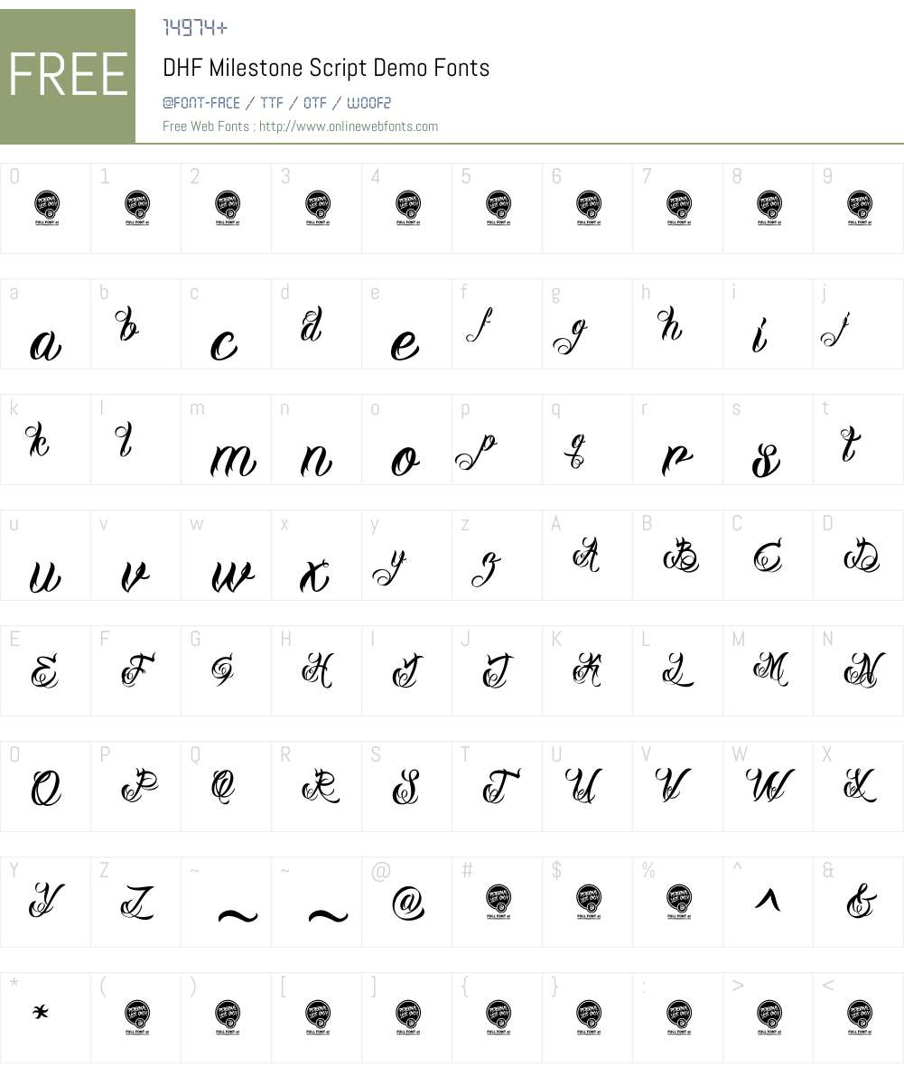 DHF Milestone Script Demo Font Screenshots