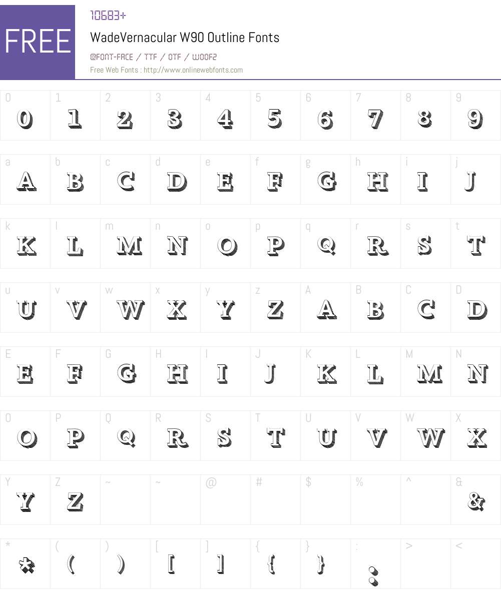 WadeVernacularW90-Outline Font Screenshots