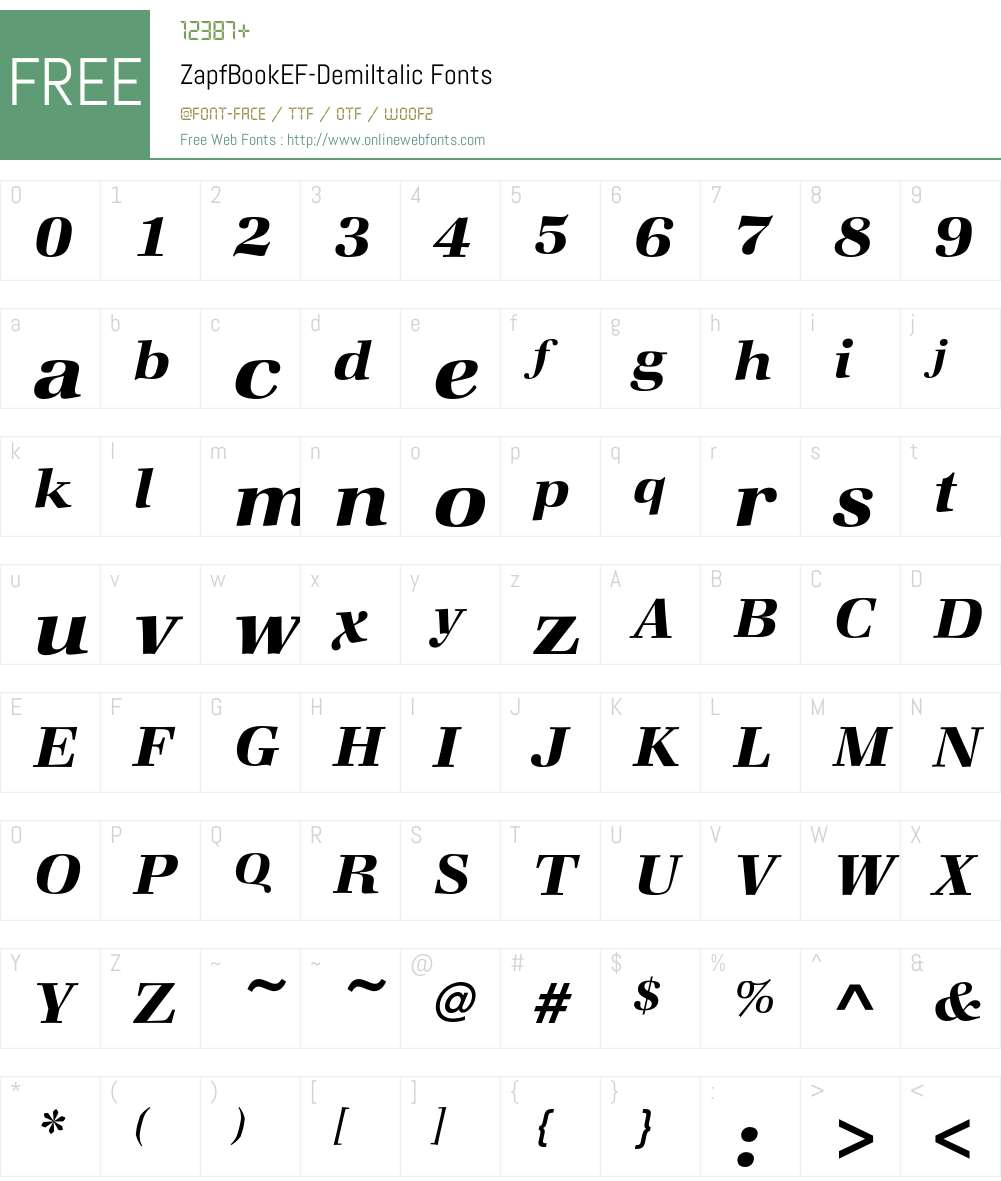 ZapfBookEF-DemiItalic Font Screenshots