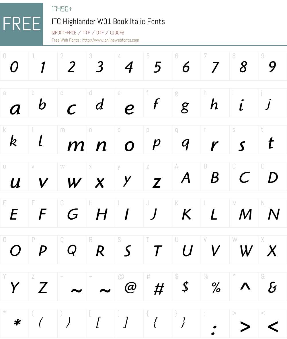 ITCHighlanderW01-BookItalic Font Screenshots