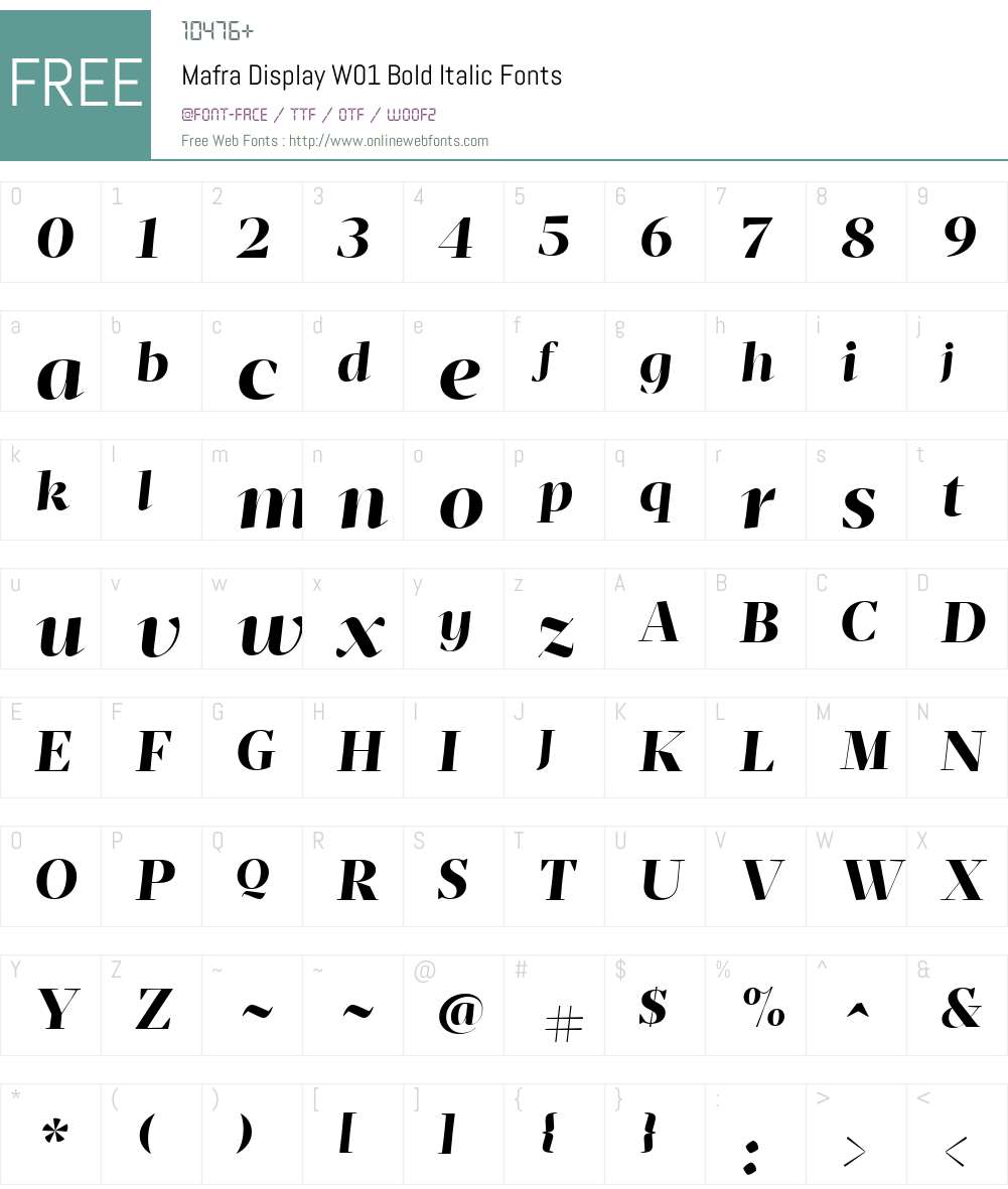 MafraDisplayW01-BoldItalic Font Screenshots