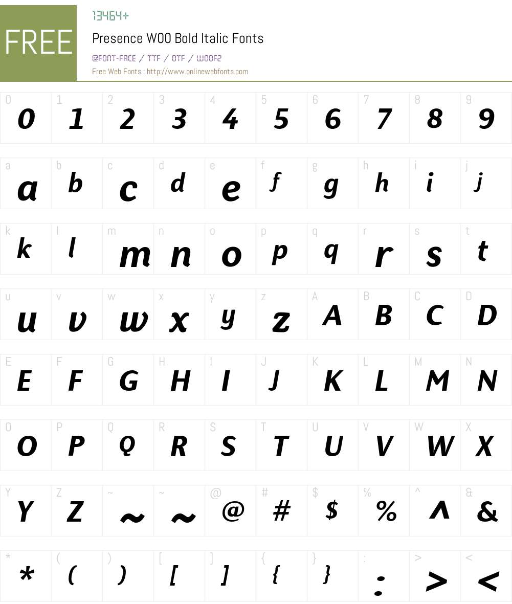 PresenceW00-BoldItalic Font Screenshots