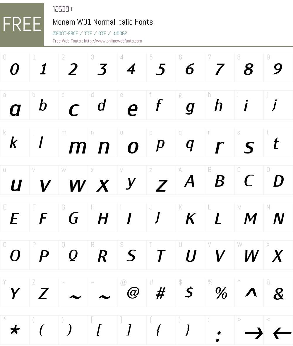MonemW01-NormalItalic Font Screenshots