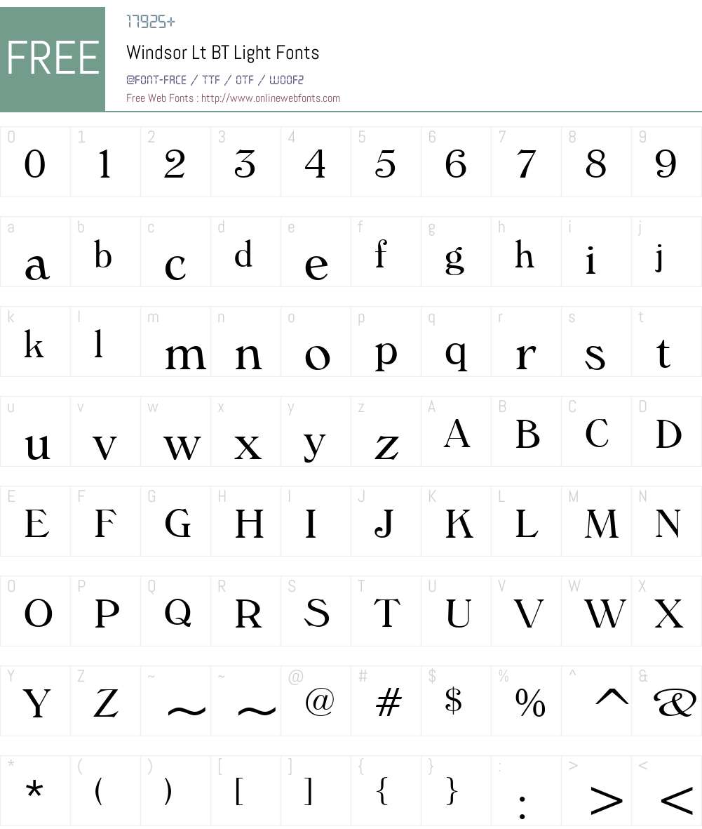 Windsor Lt BT Font Screenshots