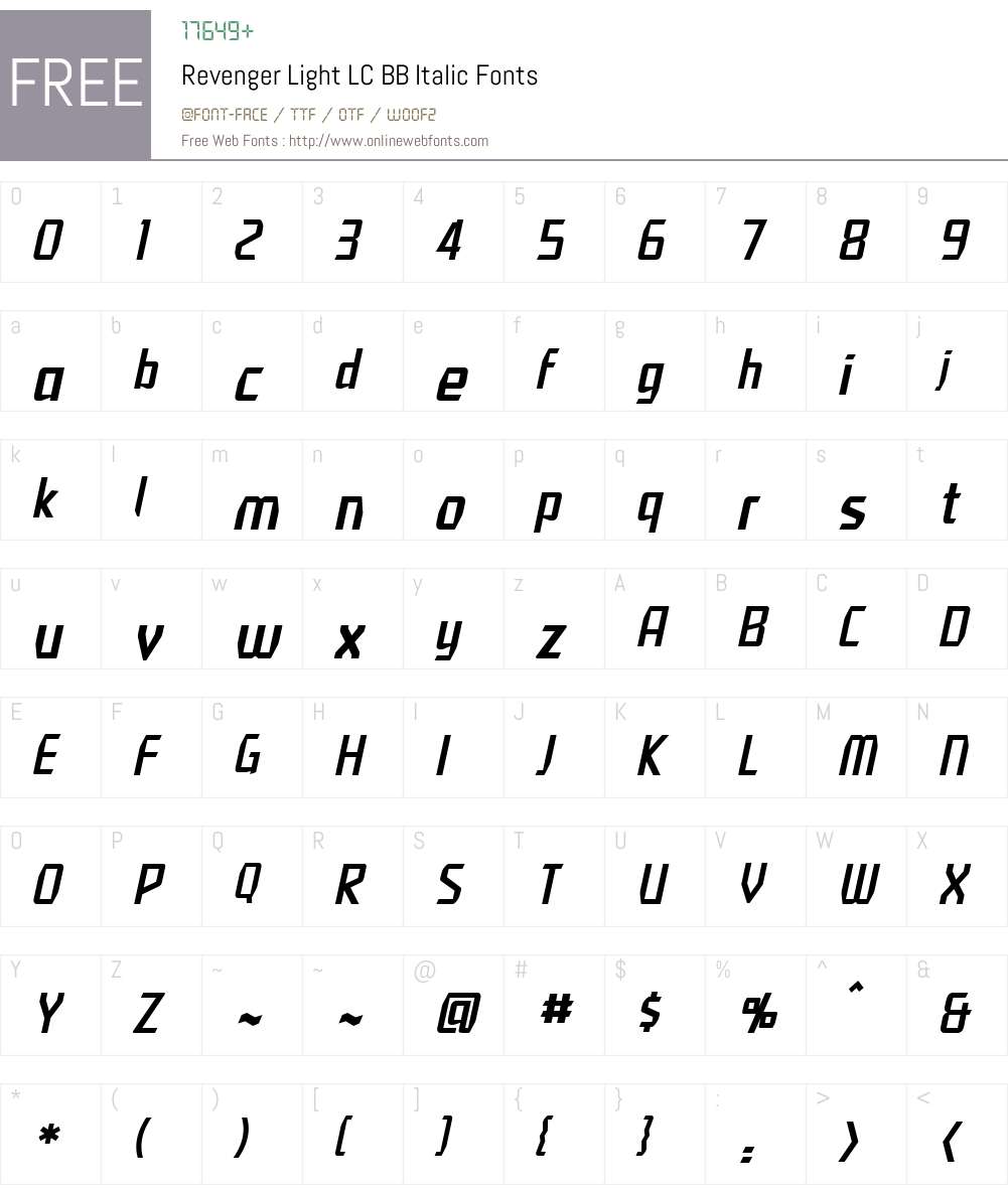 RevengerLightLCBB-Italic Font Screenshots