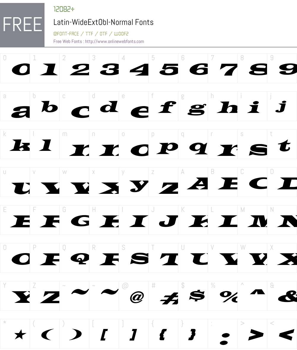 Latin-WideExtObl-Normal Font Screenshots