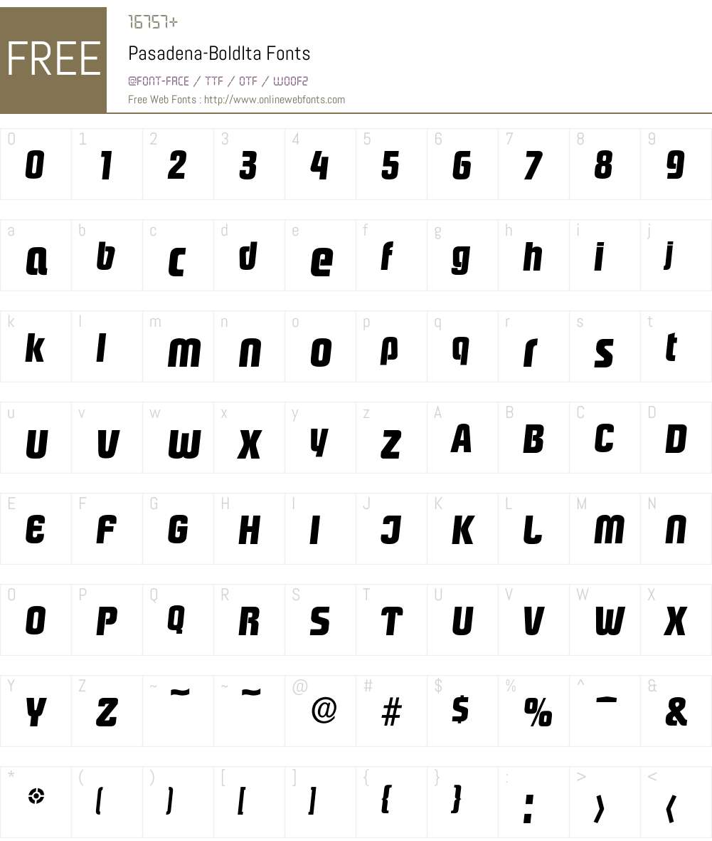 Pasadena-BoldIta Font Screenshots