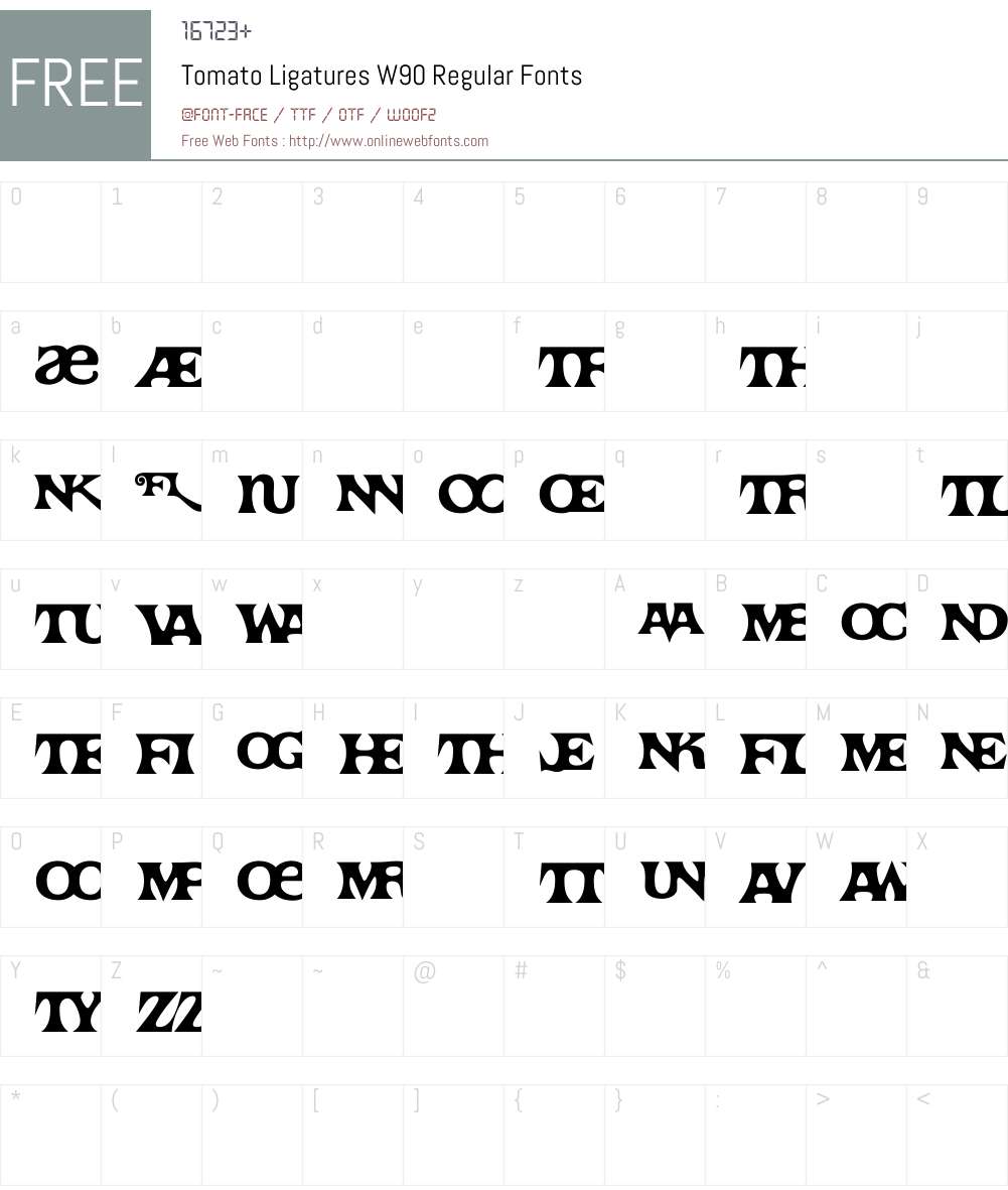 TomatoLigaturesW90-Regular Font Screenshots