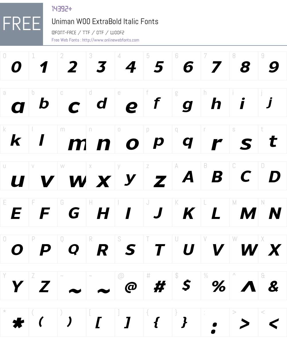 UnimanW00-ExtraBoldItalic Font Screenshots