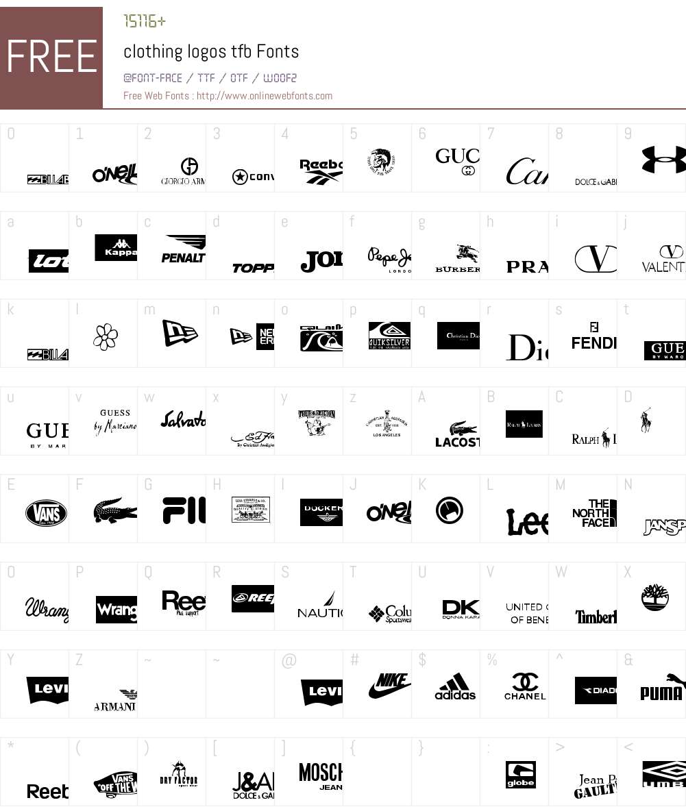 clothing logos tfb 1.00 November 2, 2012, initial release Fonts Free ...