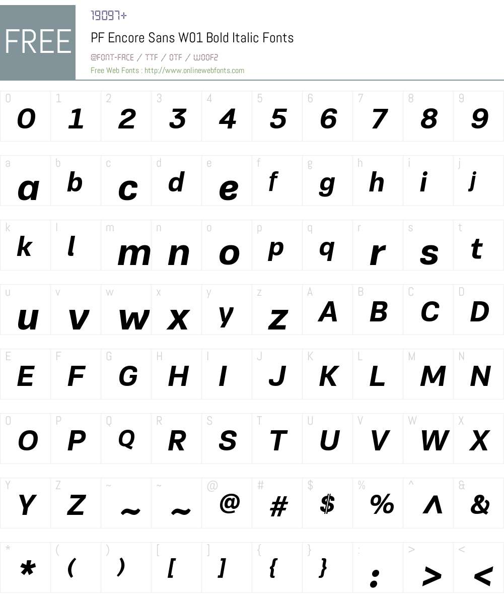 PFEncoreSansW01-BoldItalic Font Screenshots
