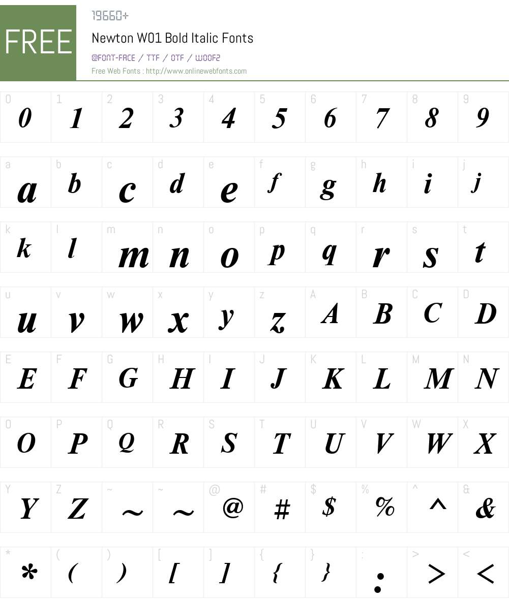 NewtonW01-BoldItalic Font Screenshots