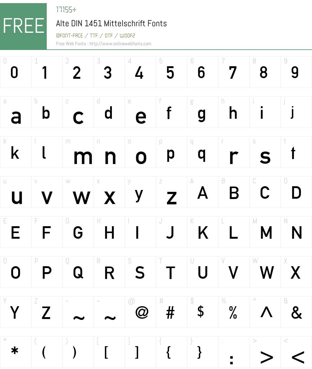 Alte DIN 1451 Mittelschrift Font Screenshots