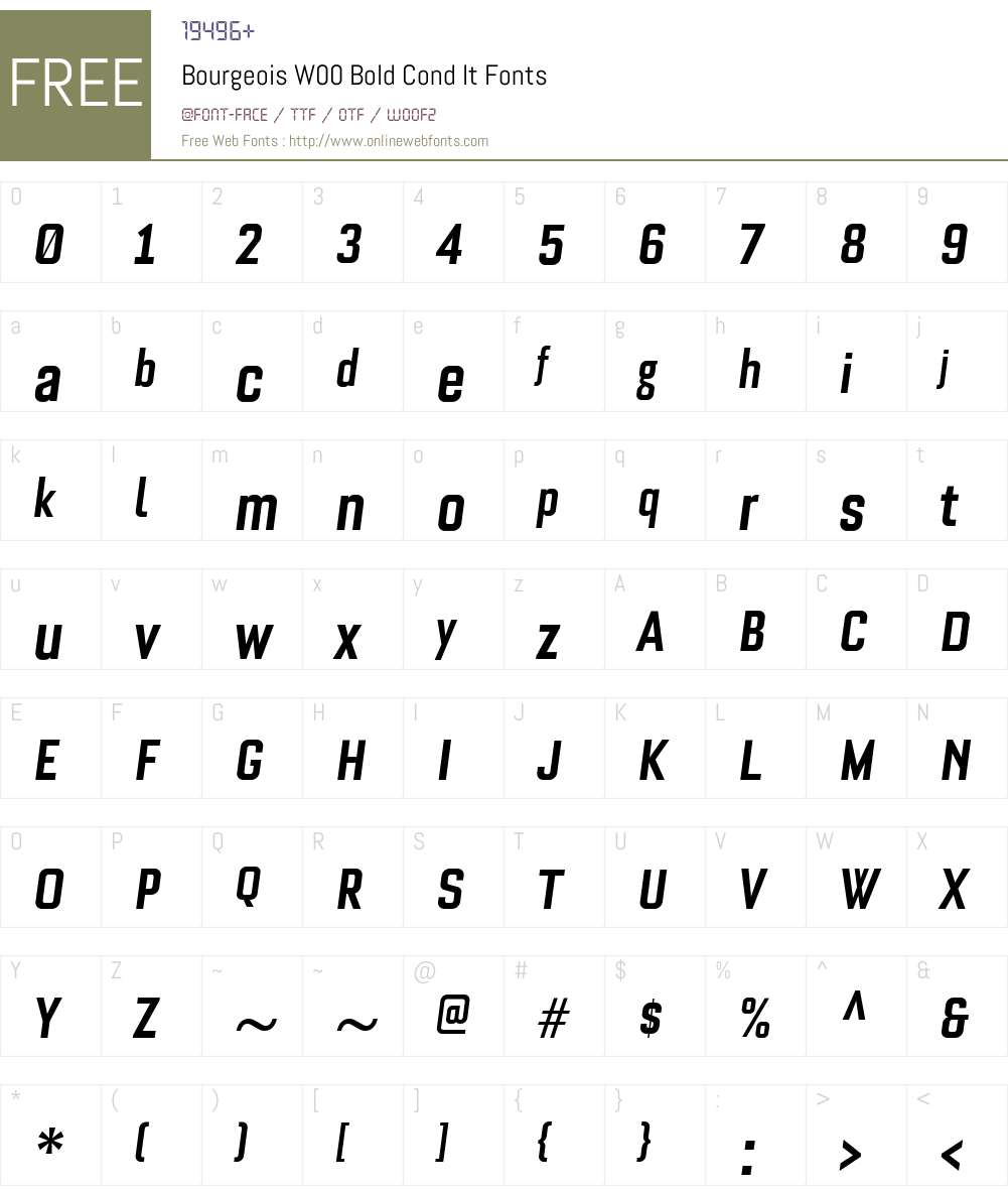 BourgeoisW00-BoldCondIt Font Screenshots