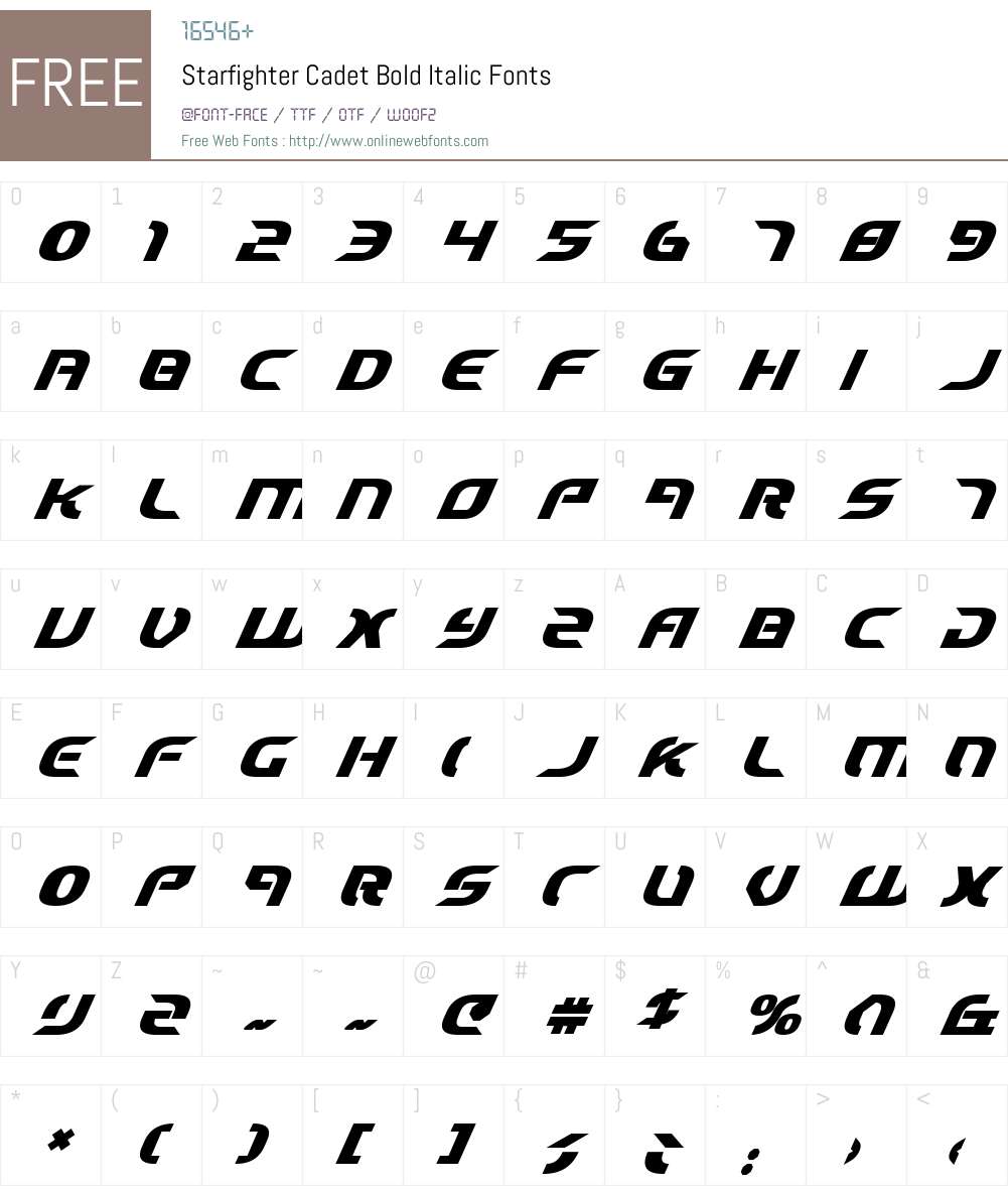 Starfighter Cadet Bold Italic Font Screenshots