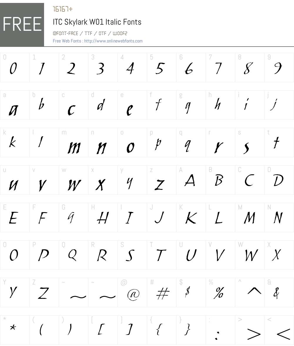 ITCSkylarkW01-Italic Font Screenshots