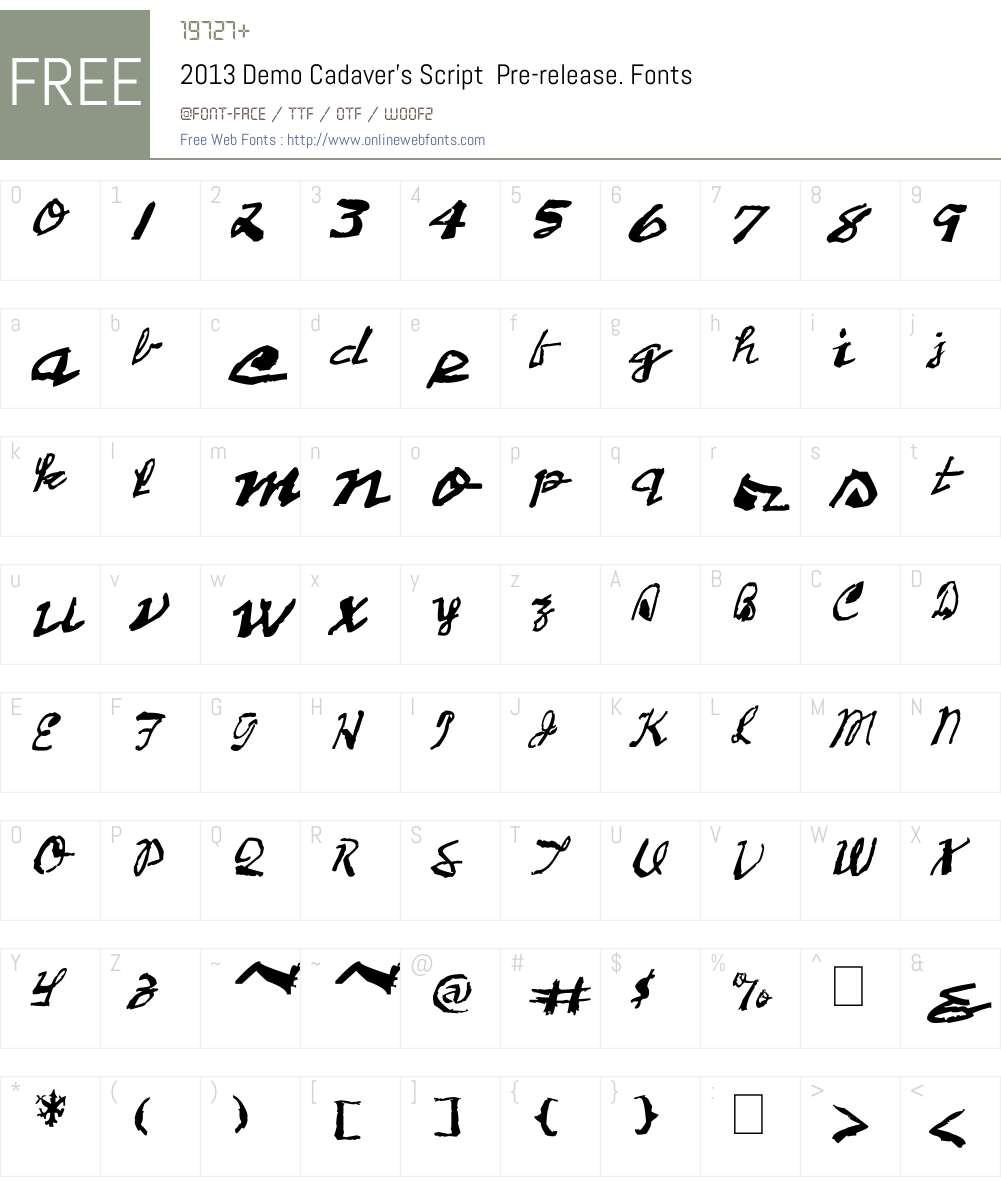 2013 Demo of Cadaver's Script Font Screenshots