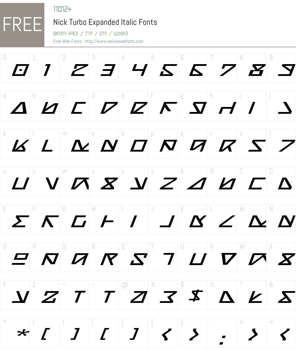 Nick Turbo Expanded Italic Font Screenshots