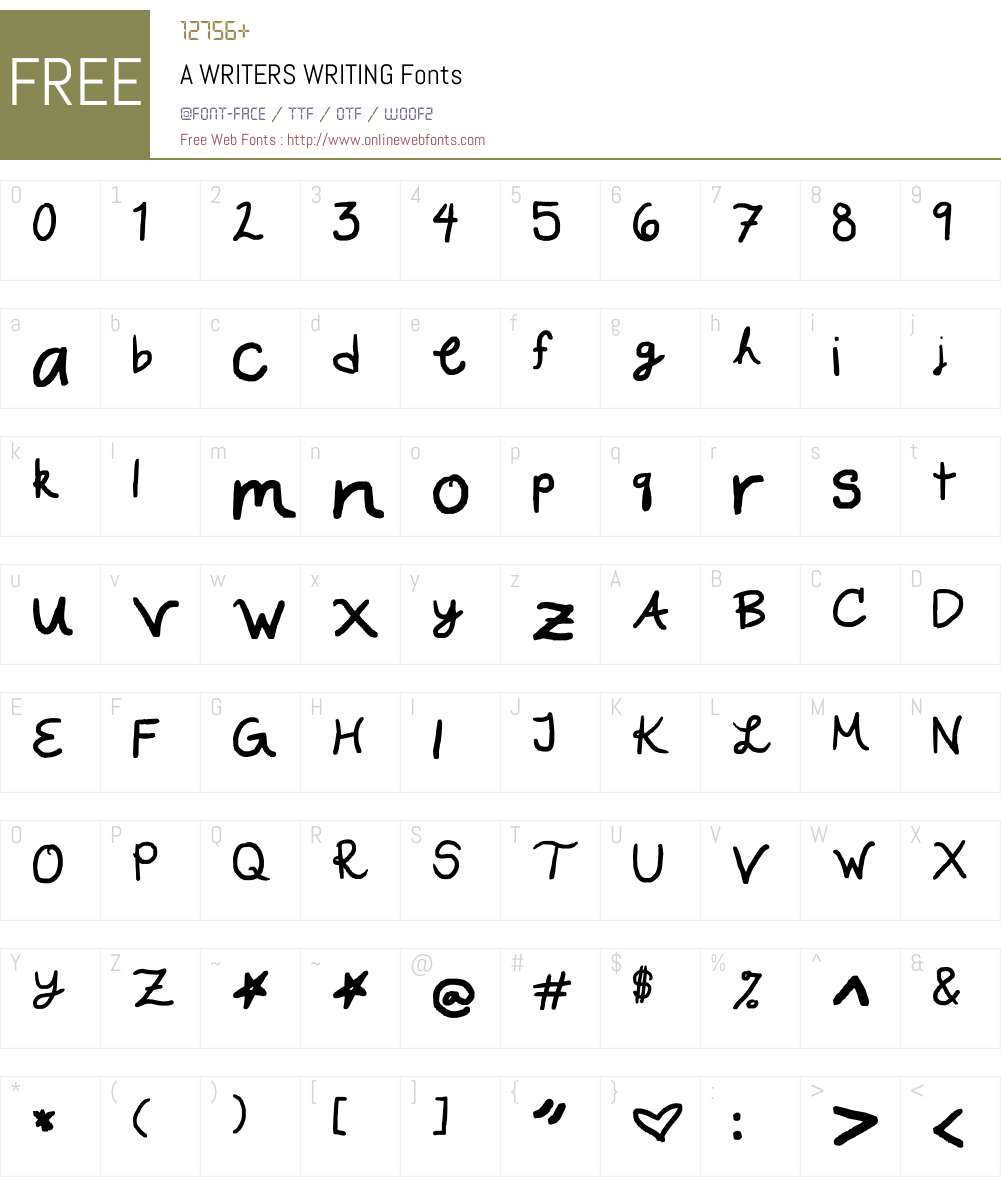 A WRITERS WRITING Font Screenshots