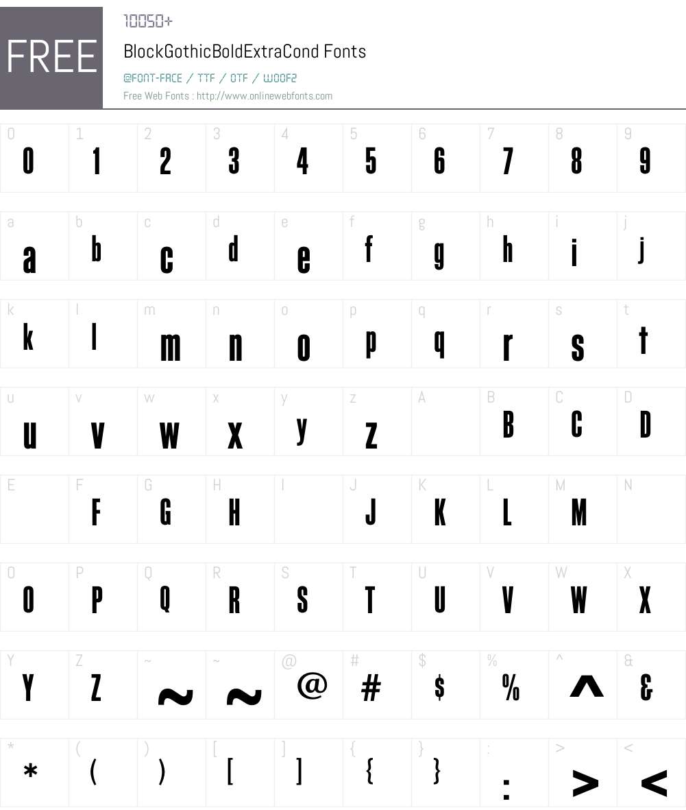 BlockGothicBoldExtraCond Font Screenshots