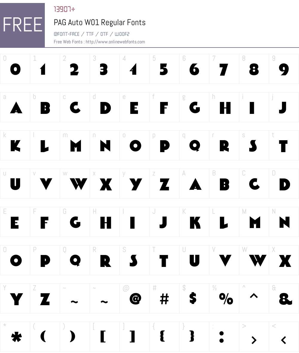 PAGAutoW01-Regular Font Screenshots