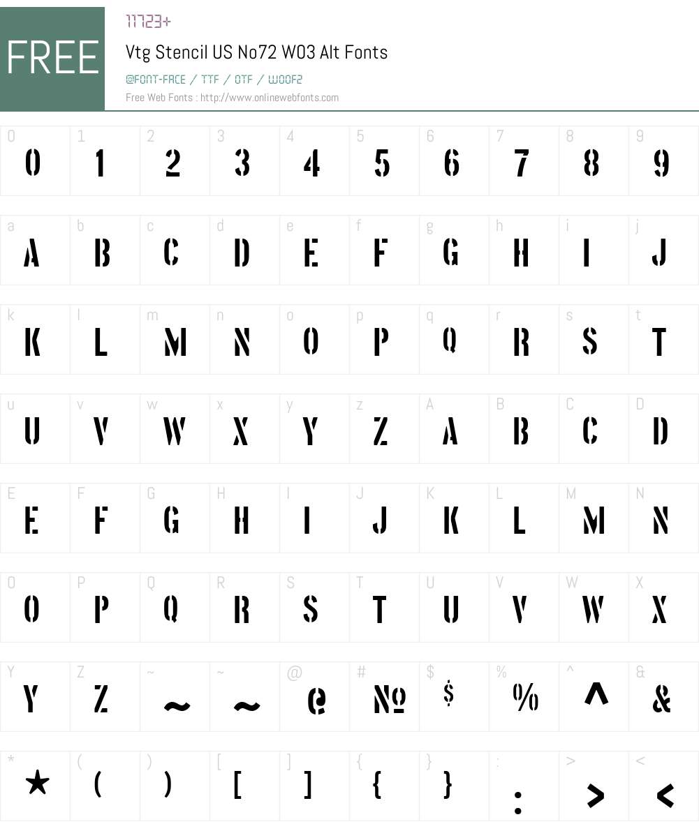 VtgStencilUSNo72W03-Alt Font Screenshots