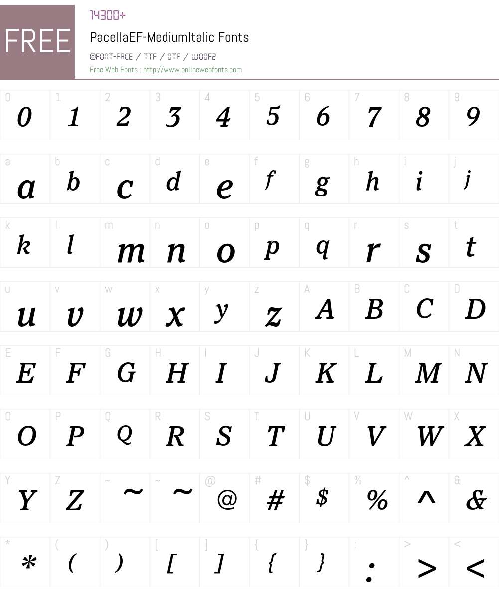 PacellaEF-MediumItalic Font Screenshots