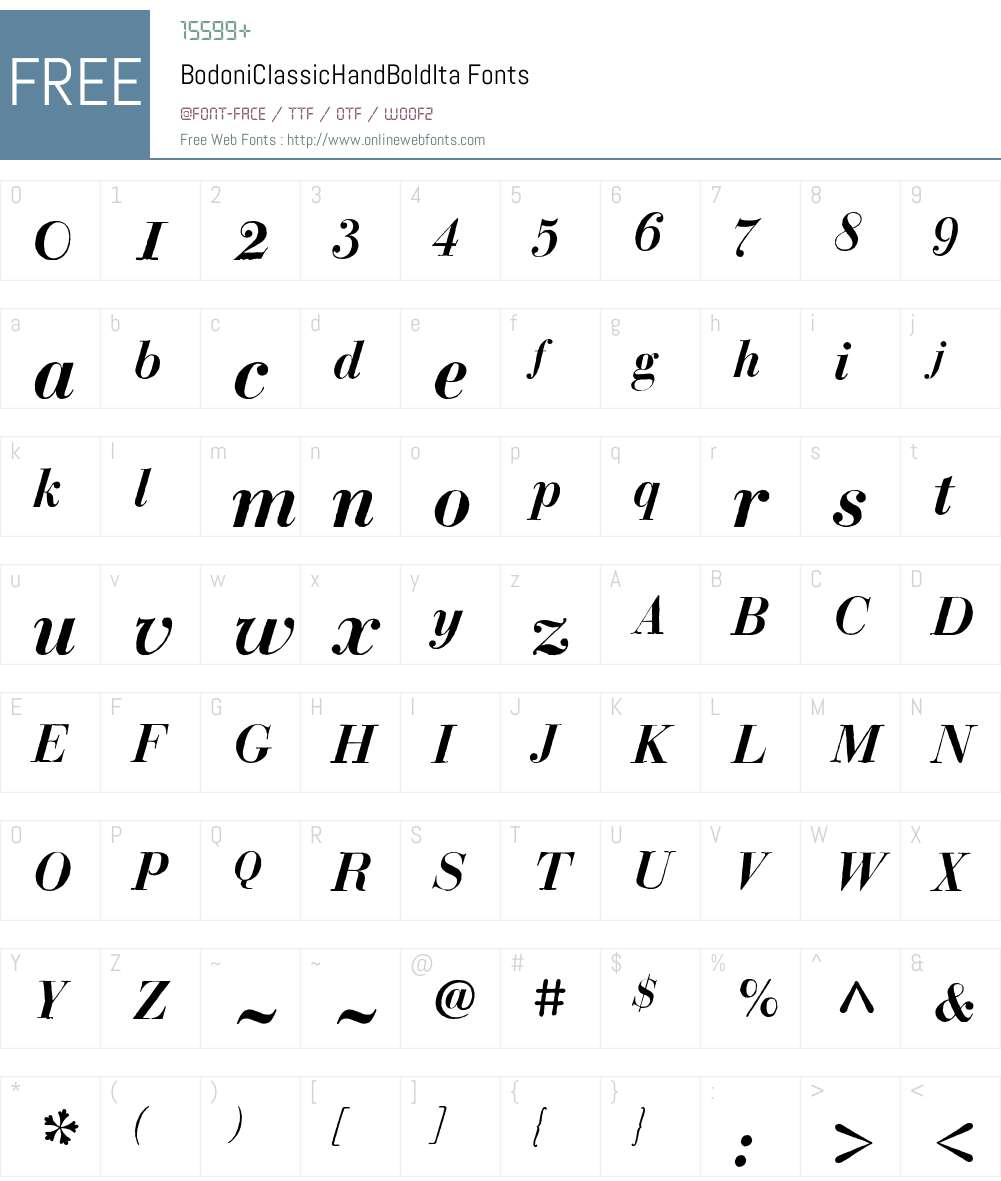 BodoniClassicHandBoldIta Font Screenshots