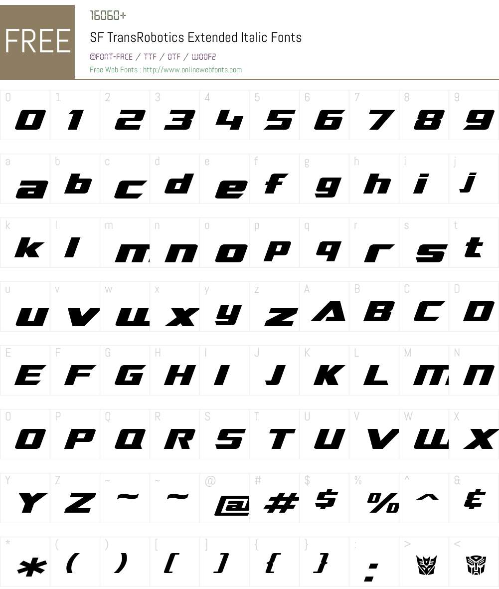 SF TransRobotics Extended Font Screenshots