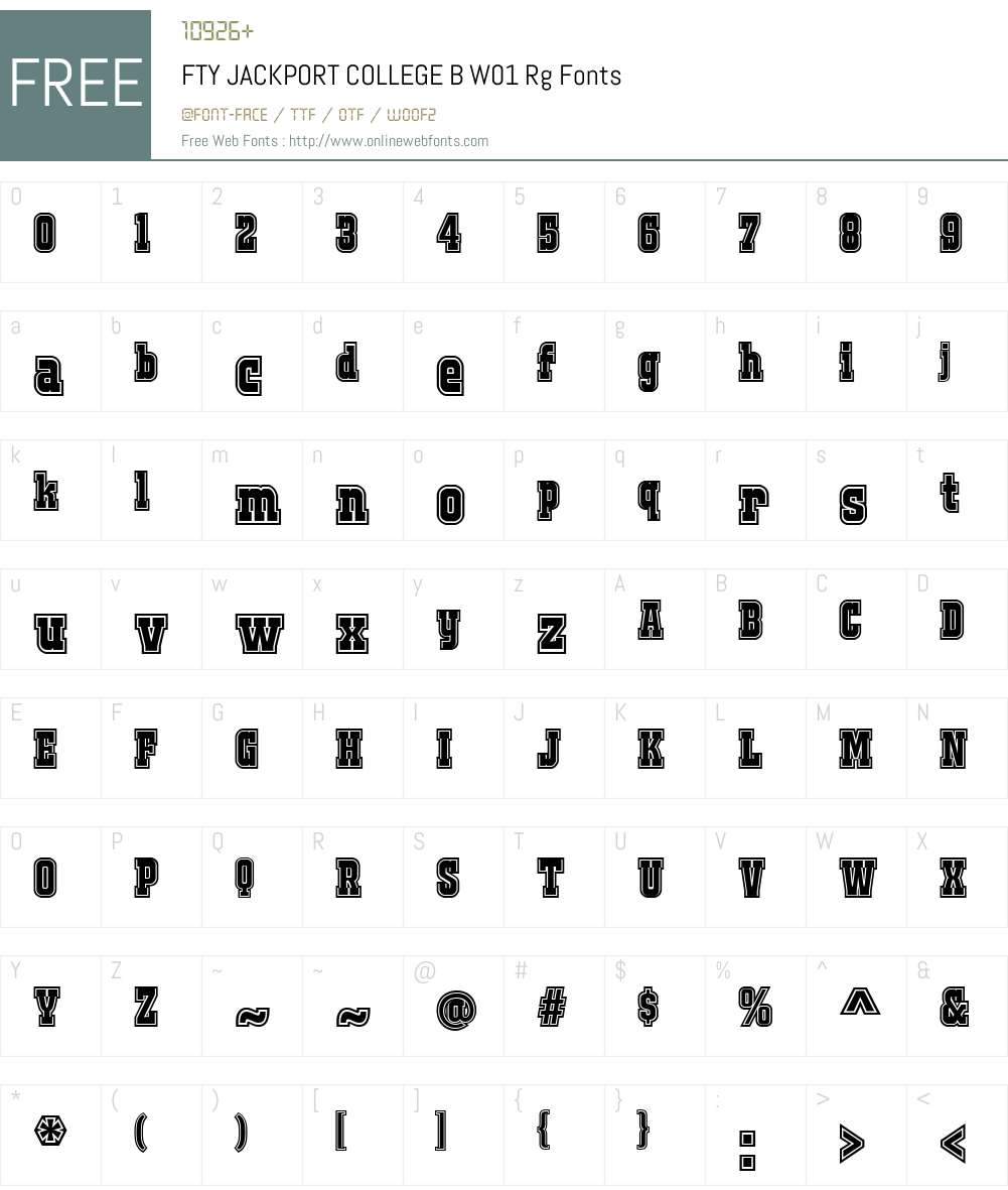 FTYJACKPORTCOLLEGEBW01-Rg Font Screenshots