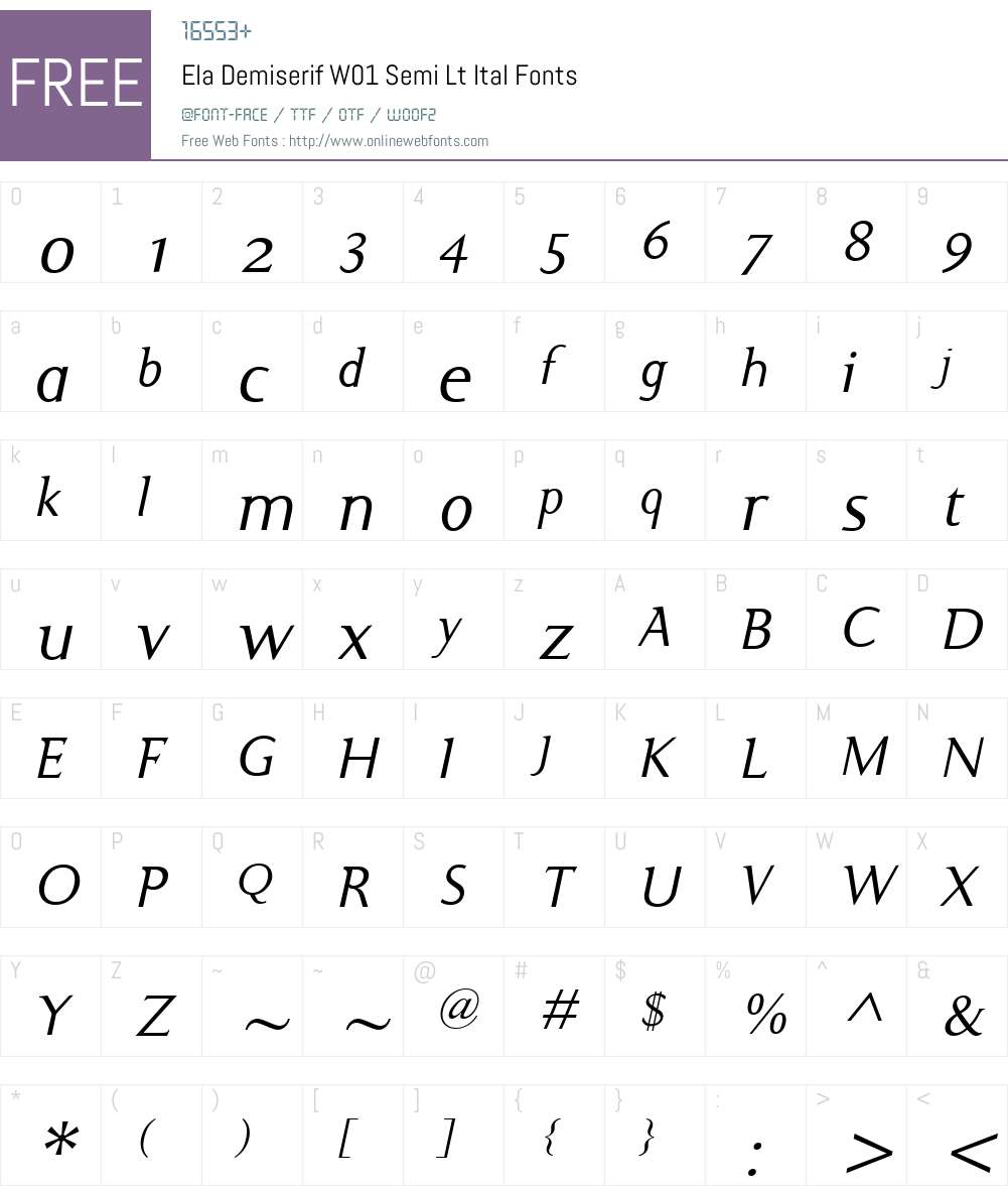 ElaDemiserifW01-SemiLtItal Font Screenshots