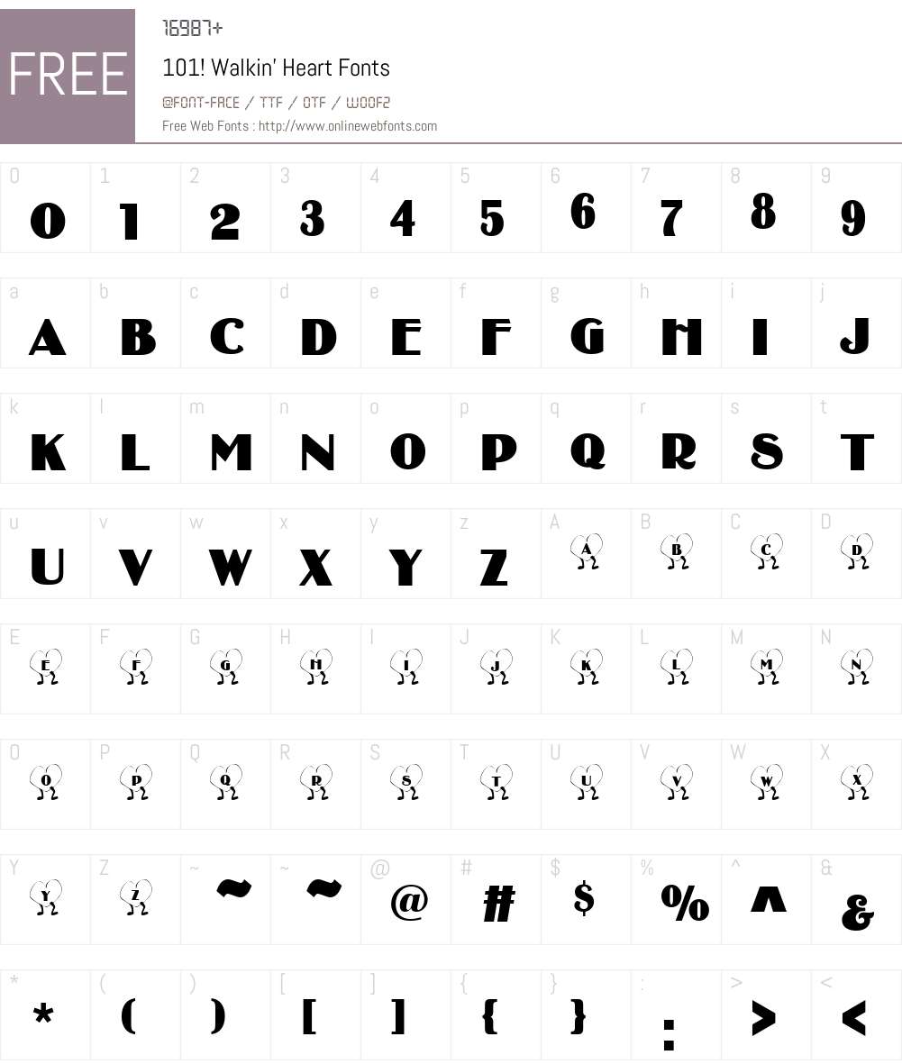 101! Walkin' Heart Font Screenshots