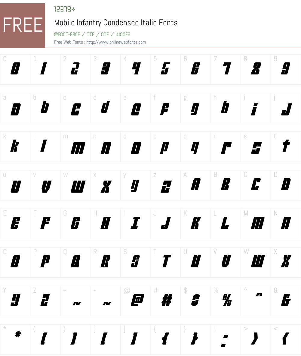 Mobile Infantry Condensed Italic Font Screenshots