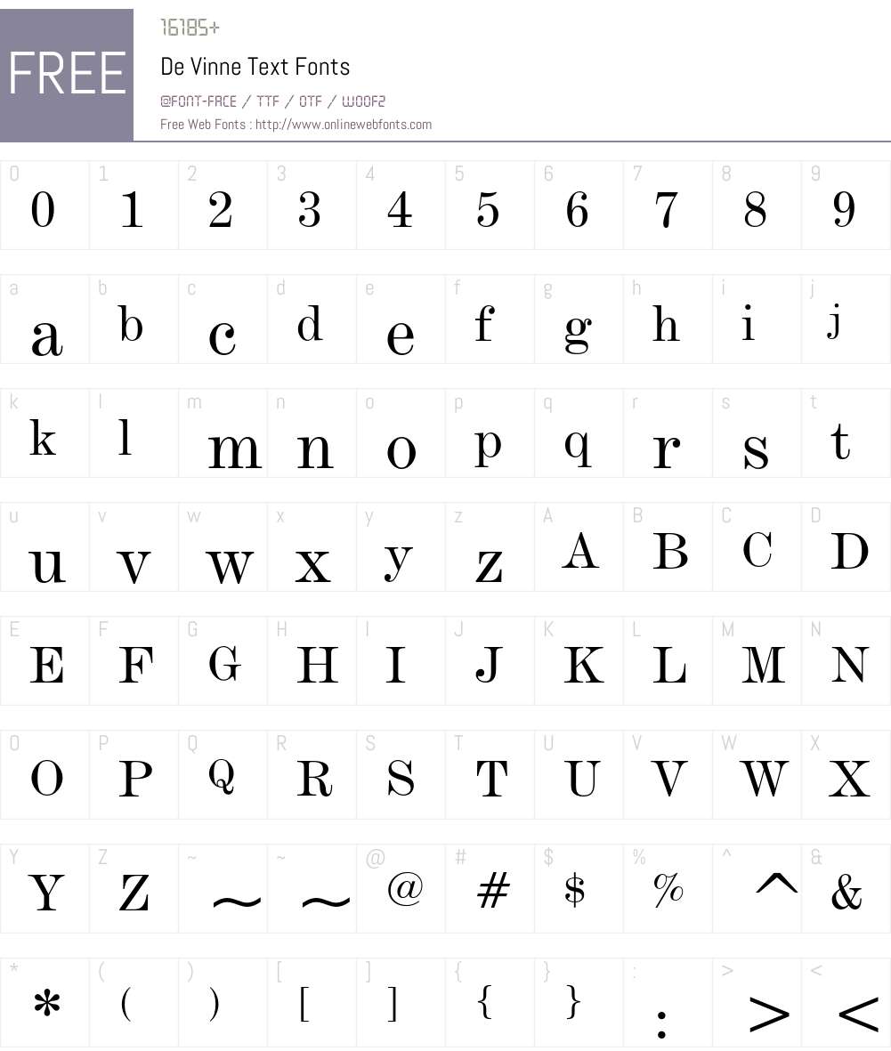 De Vinne Font Screenshots