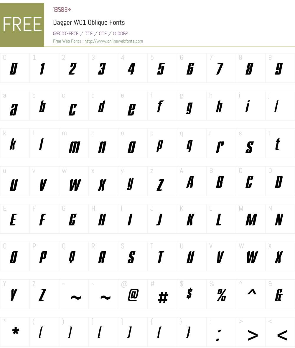 DaggerW01-Oblique Font Screenshots