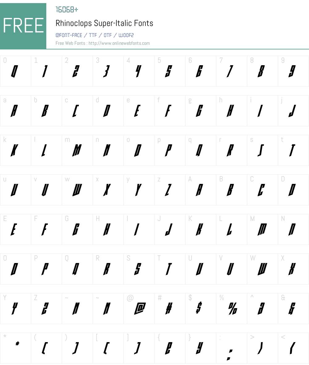 Rhinoclops Super-Italic Font Screenshots