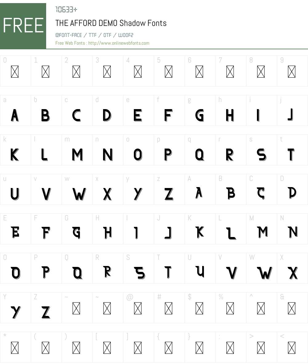 THE AFFORD DEMO Shadow Font Screenshots