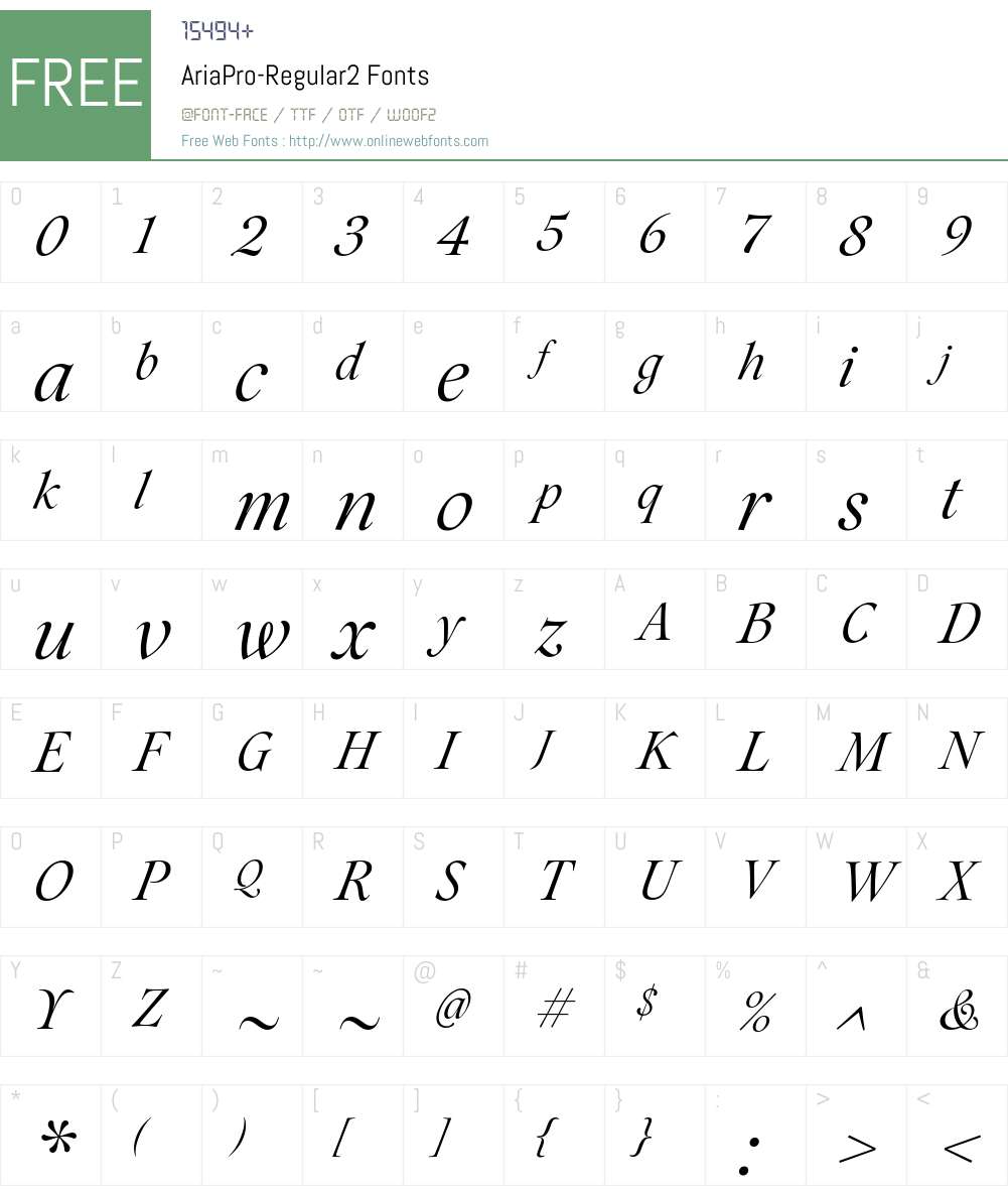 AriaPro Font Screenshots