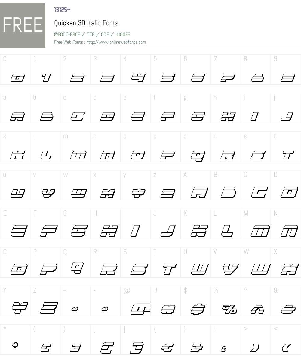 Quicken 3D Italic Font Screenshots
