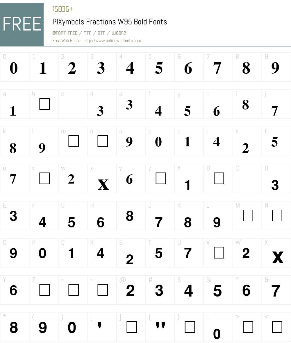 PIXymbolsFractionsW95-Bold Font Screenshots