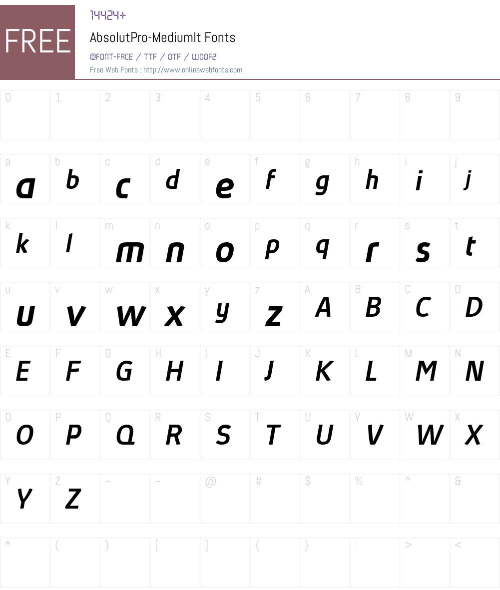 Absolut Pro reduced Font Screenshots