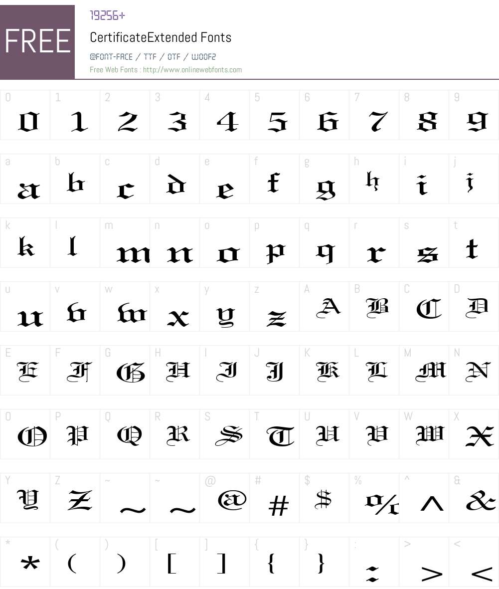 CertificateExtended Font Screenshots